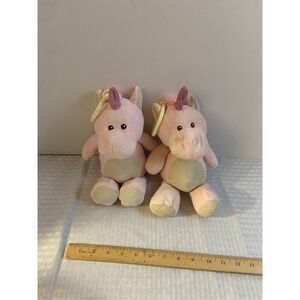 2 Pink unicorn plush rattle Kelly toys clip lot‎ twins